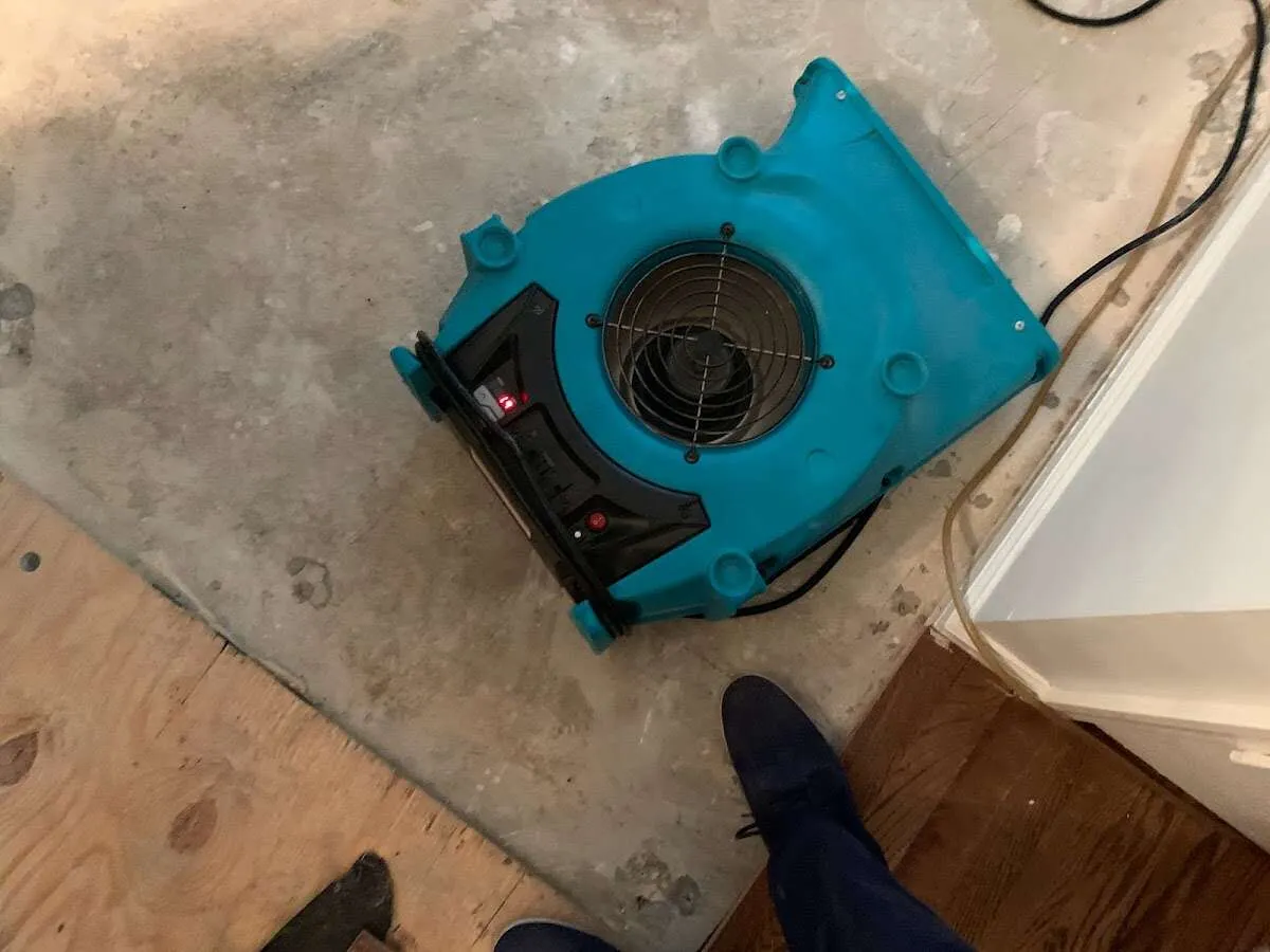 Air mover drying subfloor during Leak Detection & Repair in West Richland